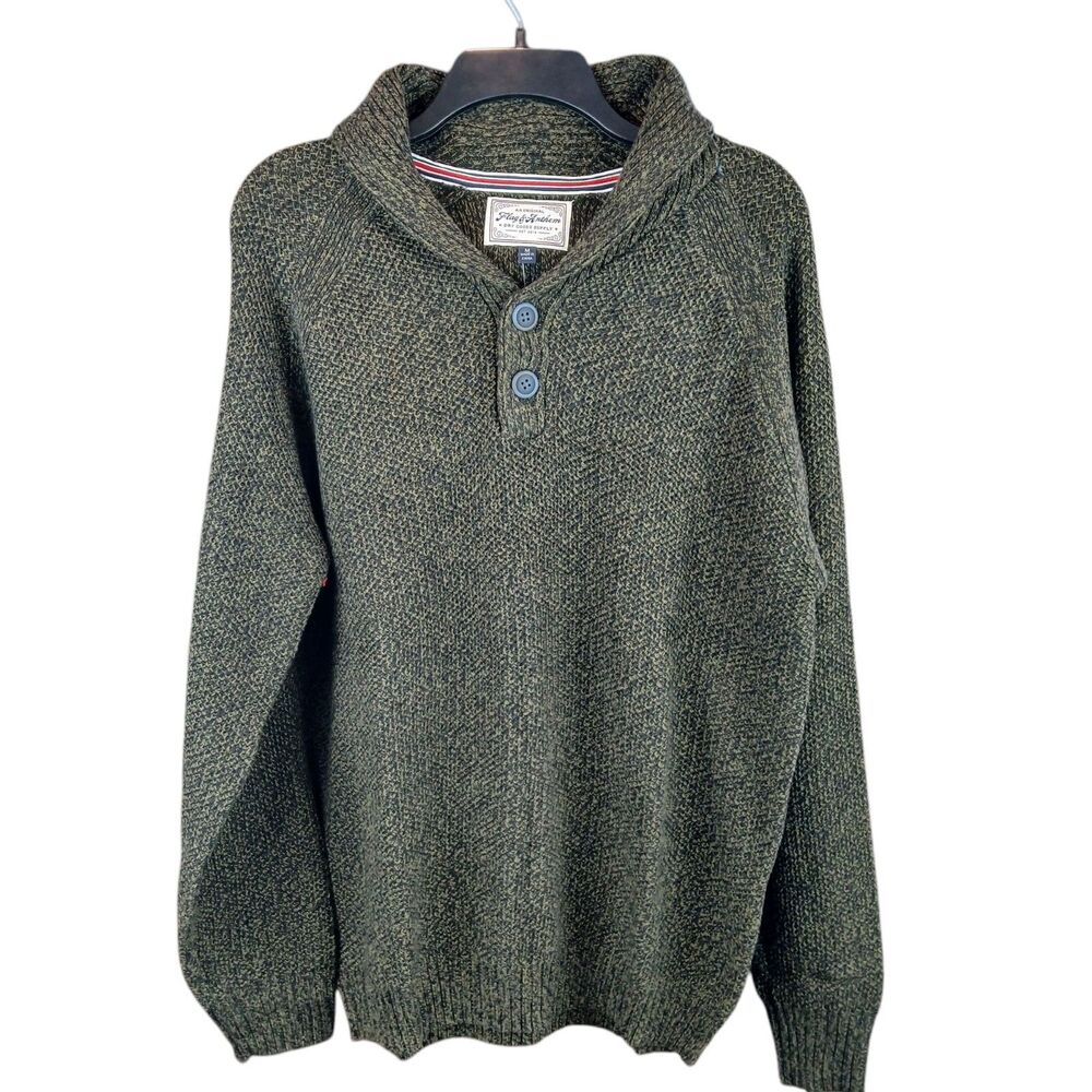 NWT Flag&Anthem Men's Sz M Henley Shawl Neck Sweater Olive Green Black Marled